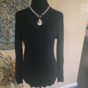 Pink Clover Black V-Neck Sweater